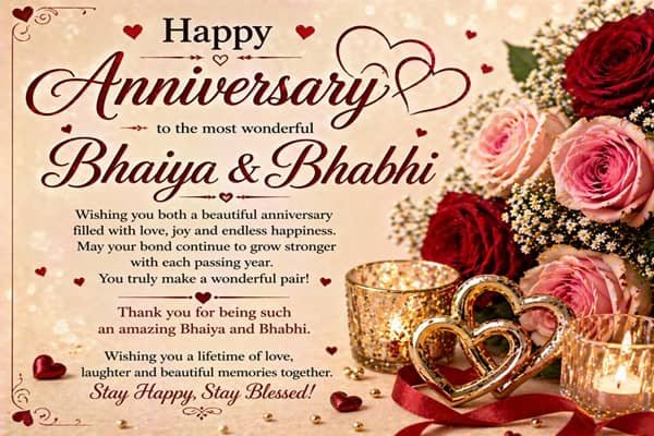 Anniversary Wishes for Bhaiya Bhabhi in English